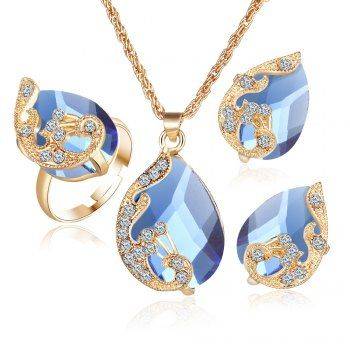 3PCS Crystal Pendant Necklace Earrings Ring Jewelry - Small
