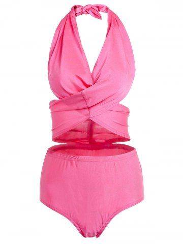 Solid Color High Waisted Bikini Set - Medium