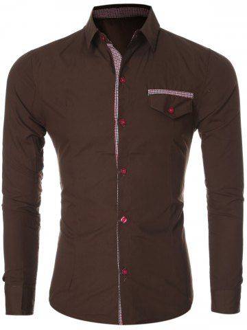 Plaid Spliced Long Sleeve Slim Fit Formal Shirt
