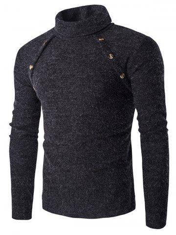 Button Design Turtleneck Sweater - Medium