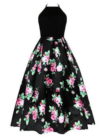 Back Cutout Halter Floral Dress
