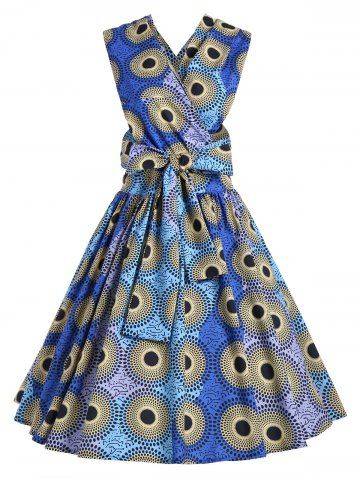 African Print Open Back Flare Dress