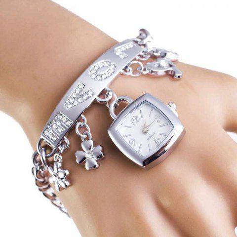 Rhinestone Love Charm ID Bracelet Watch