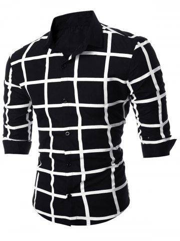 Geometric Grid Checkered Long Sleeve Shirt