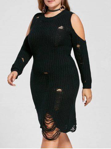 Distressed Plus Size Open Shoulder Sweater Dress