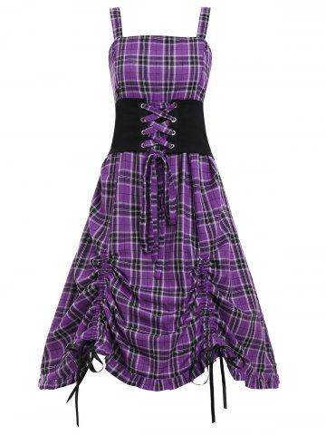 Plus Size Plaid Lace Up Corset Waist Dress