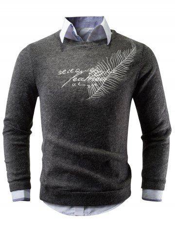 Feather Embroidery Crew Neck Sweater