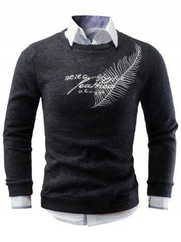 Feather Embroidery Crew Neck Sweater - Large