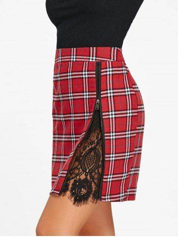 Lace Trim Plaid Skirt