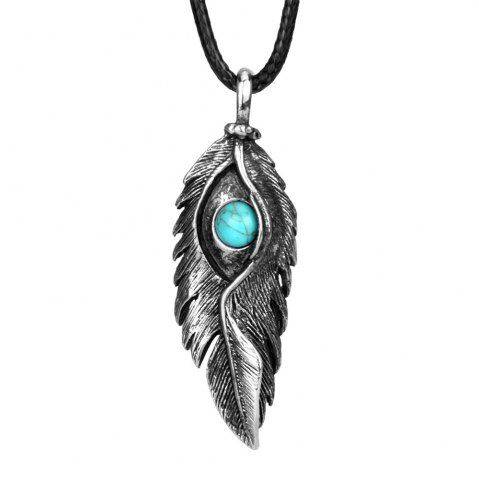 Fashion Accessories Ancient Silver Eagle Eye Feather with Turquoise Necklace