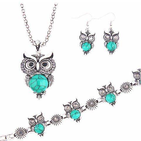 A Suit of Faux Gem Owl Jewlry Set
