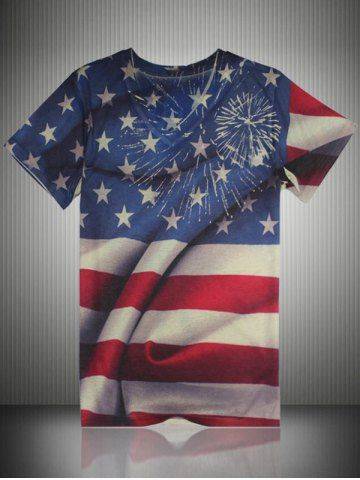 Star Stripe 3D Print V Neck Short Sleeve T Shirt