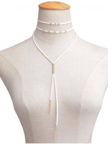 Faux Leather Velvet Beaded Bar Layered Choker