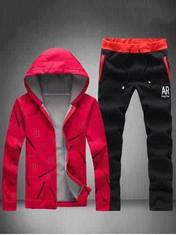 Printed Zip Up Hoodie and Sweatpants - Large