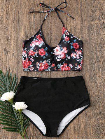 High Waisted Tiny Floral Halter Bikini Set