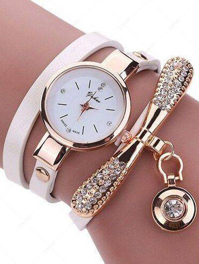 Rhinestone PU Leather Wristband Bracelet Watch