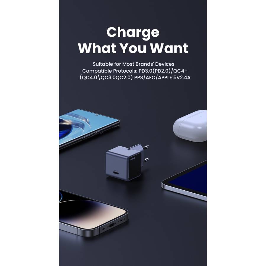 30W UGREEN PD GaN Wall Charger  Nexode 1-Port Grey/Black
