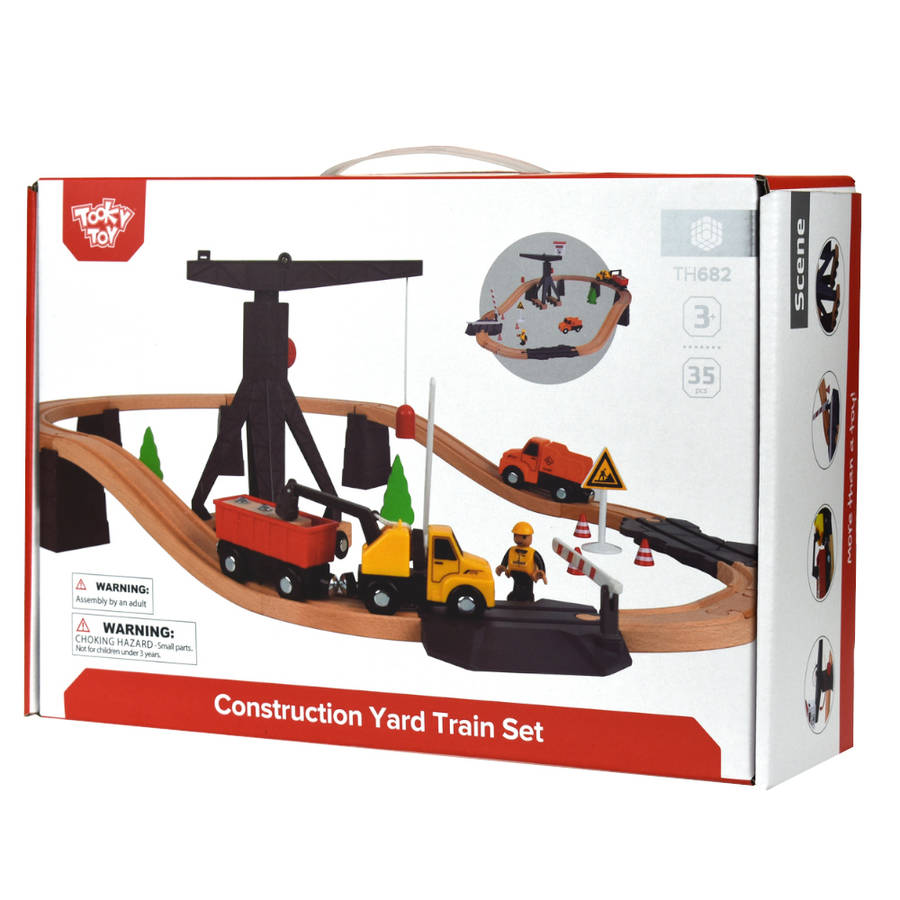 TookyToy - Wooden Train Set - Constructin Yard