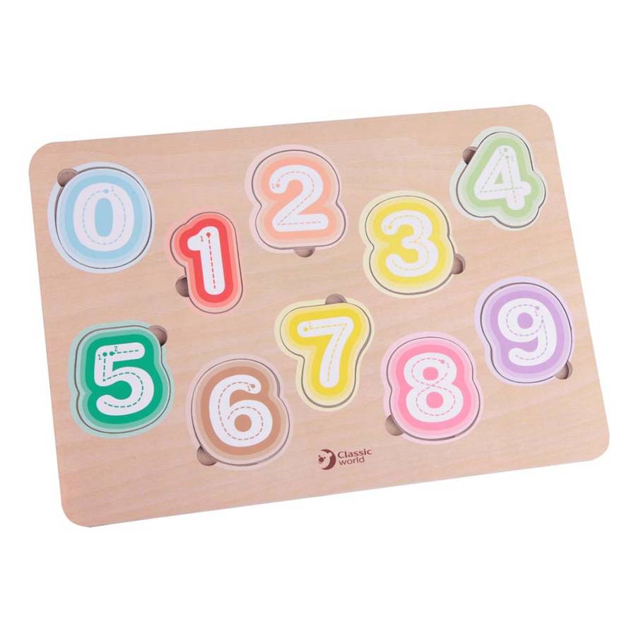 Classic World - Numbers & Fruit - Counting & Tracing Wooden Puzzle - 10pcs
