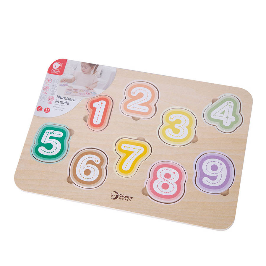 Classic World - Numbers & Fruit - Counting & Tracing Wooden Puzzle - 10pcs