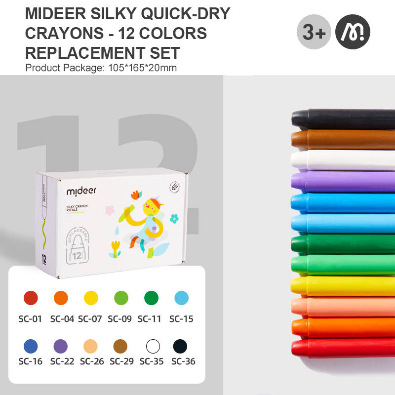 Mideer - Silky Crayons Refills - 12 Colours
