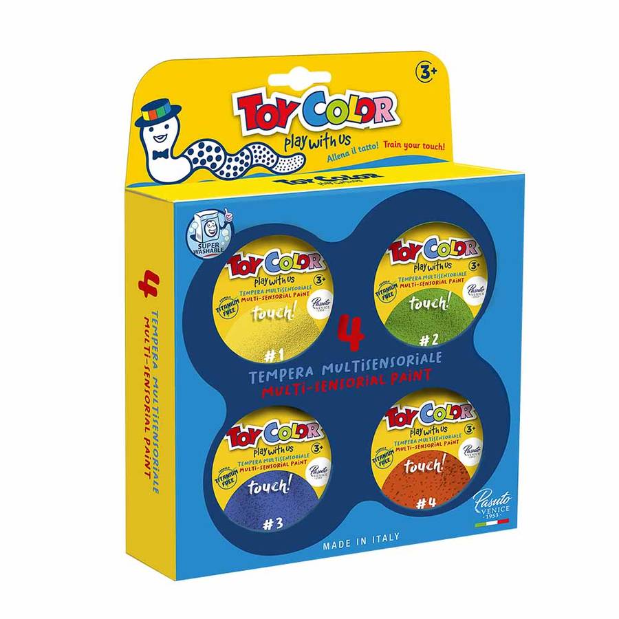 Toy Color - Multisensorial Tempera Paint - 4 x 180ml - Superwashable Sensory Paint for Kids
