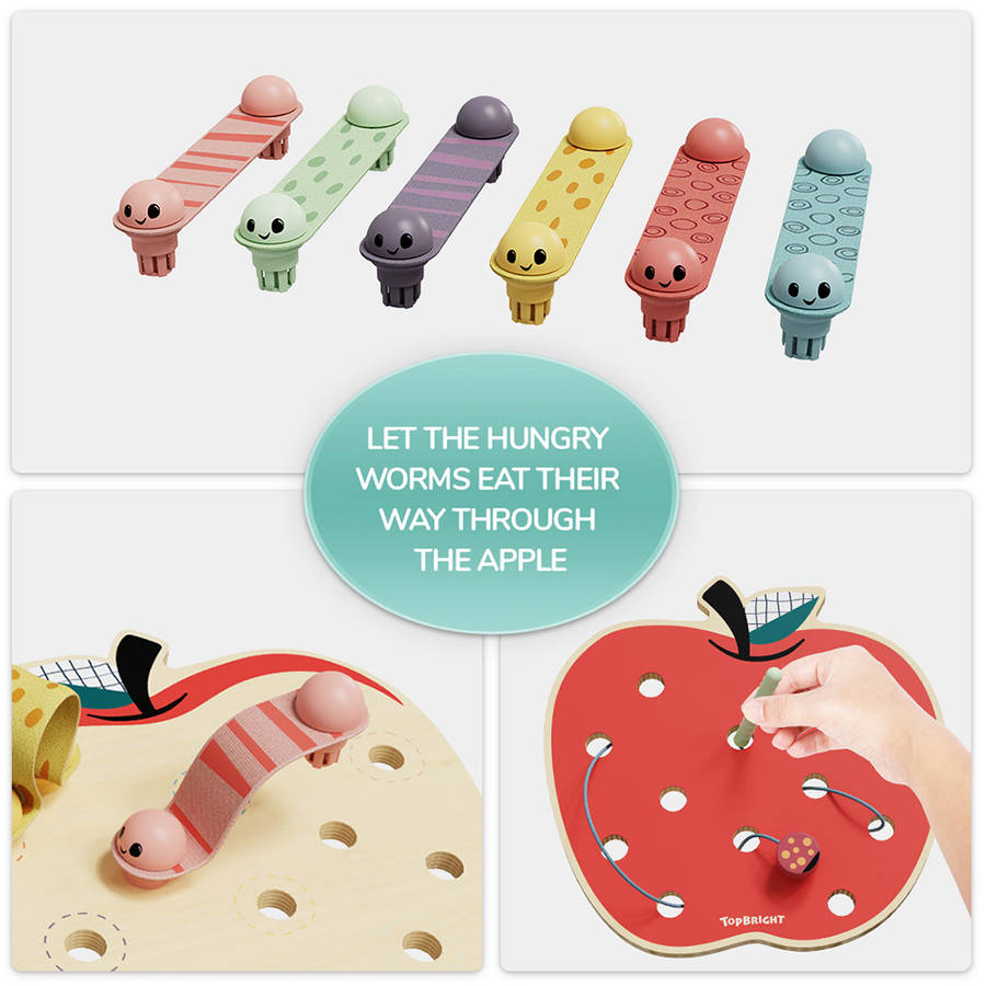 TopBright - Apple Worms Fine Motor Game with Activity Cards
