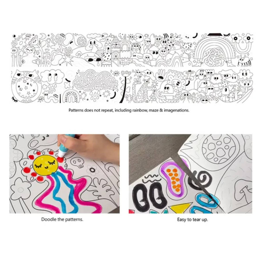 TookyToy - 2-in-1 Dot Art Painting Kit and Colouring Roll: 10 Colours