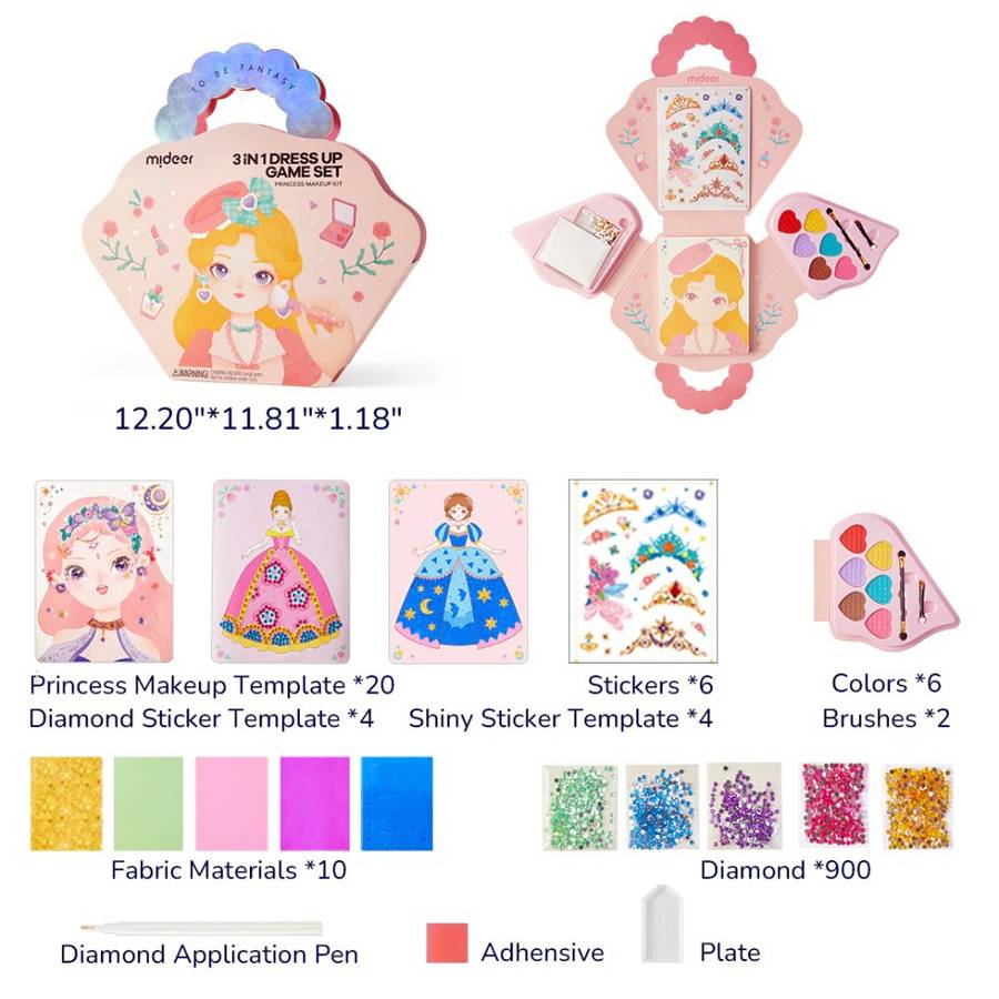 Mideer - 3-in-1 Makeup and Dress Up Arts & Crafts Book Set: Princess Fantasy Makeup