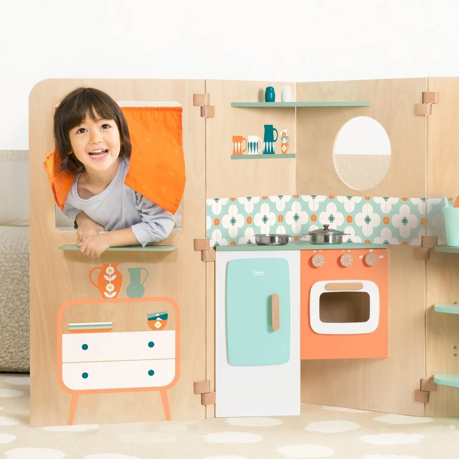 Classic World - Pretend & Play Foldable Kitchen Play House w Chalkboard & Accessories