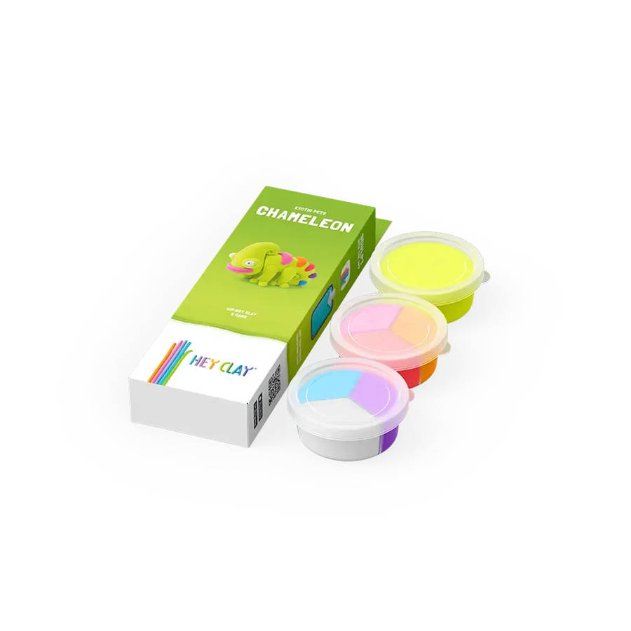 Hey Clay - Modelling Air-Dry Clay with Fun Interactive App - Chameleon, Series Exotic Pets, 3 cans