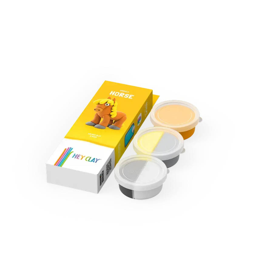Hey Clay - Modelling Air-Dry Clay with Fun Interactive App - Horse, series Animals, 3 cans