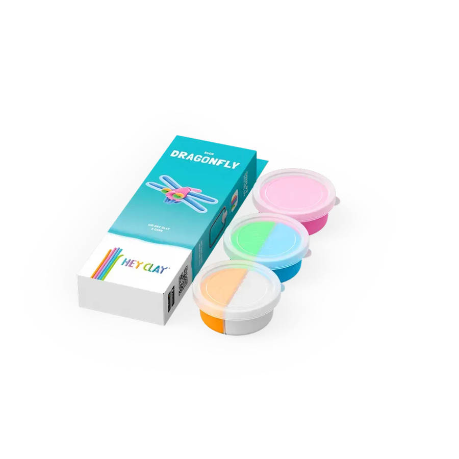 Hey Clay - Modelling Air-Dry Clay with Fun Interactive App - Dragonfly, series Bugs, 3 cans