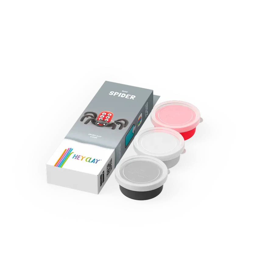 Hey Clay - Modelling Air-Dry Clay with Fun Interactive App - Spider, series Bugs, 3 cans