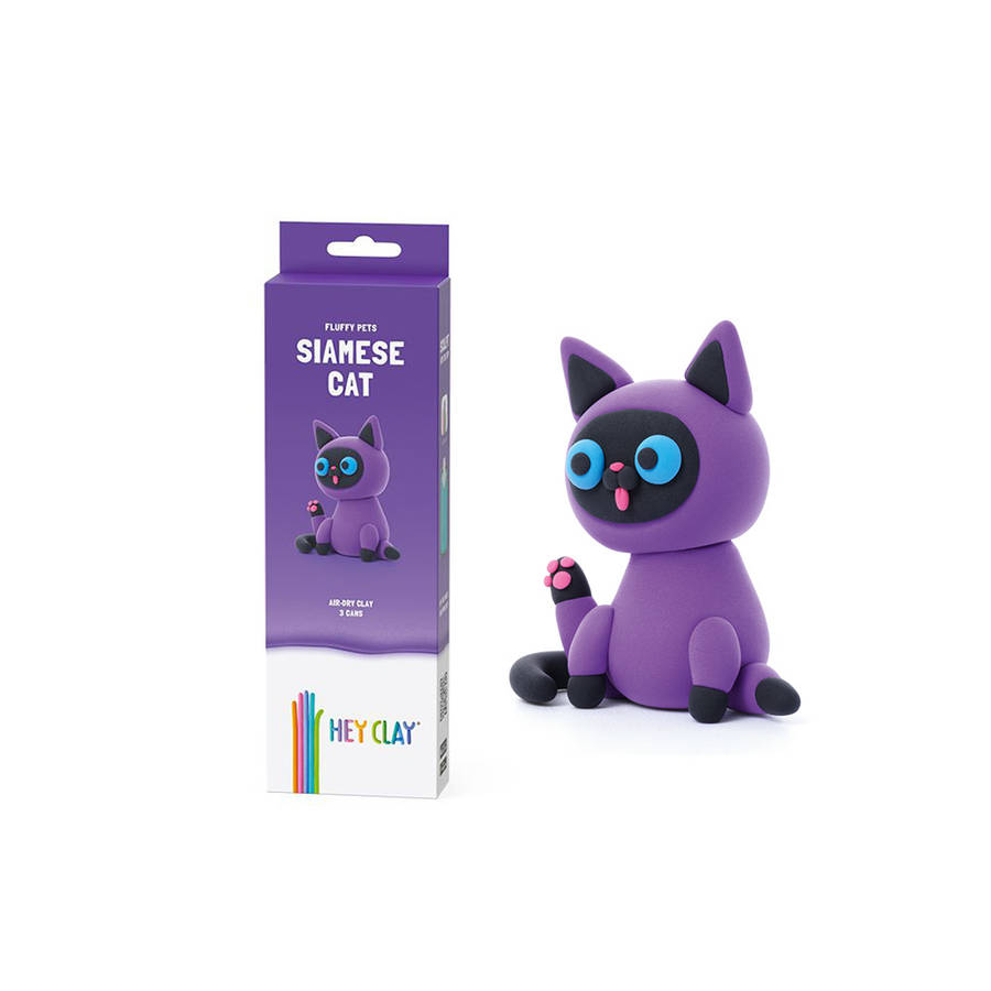 Hey Clay - Modelling Air-Dry Clay with Fun Interactive App - Siamese cat, series Fluffy Pets, 3 cans
