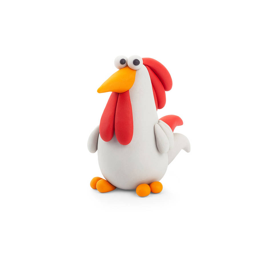Hey Clay - Modelling Air-Dry Clay with Fun Interactive App - Rooster, series Farm Birds, 3 cans