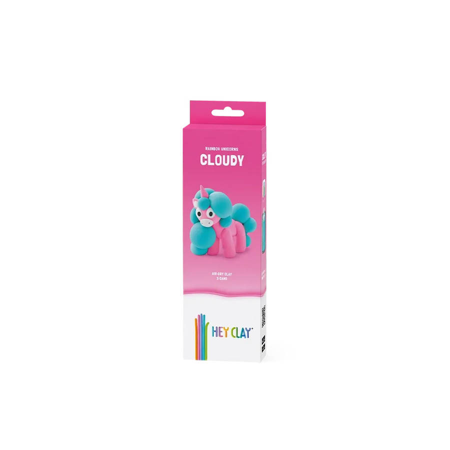 Hey Clay - Modelling Air-Dry Clay with Fun Interactive App - Cloudy, Series Rainbow Unicorns, 3 cans
