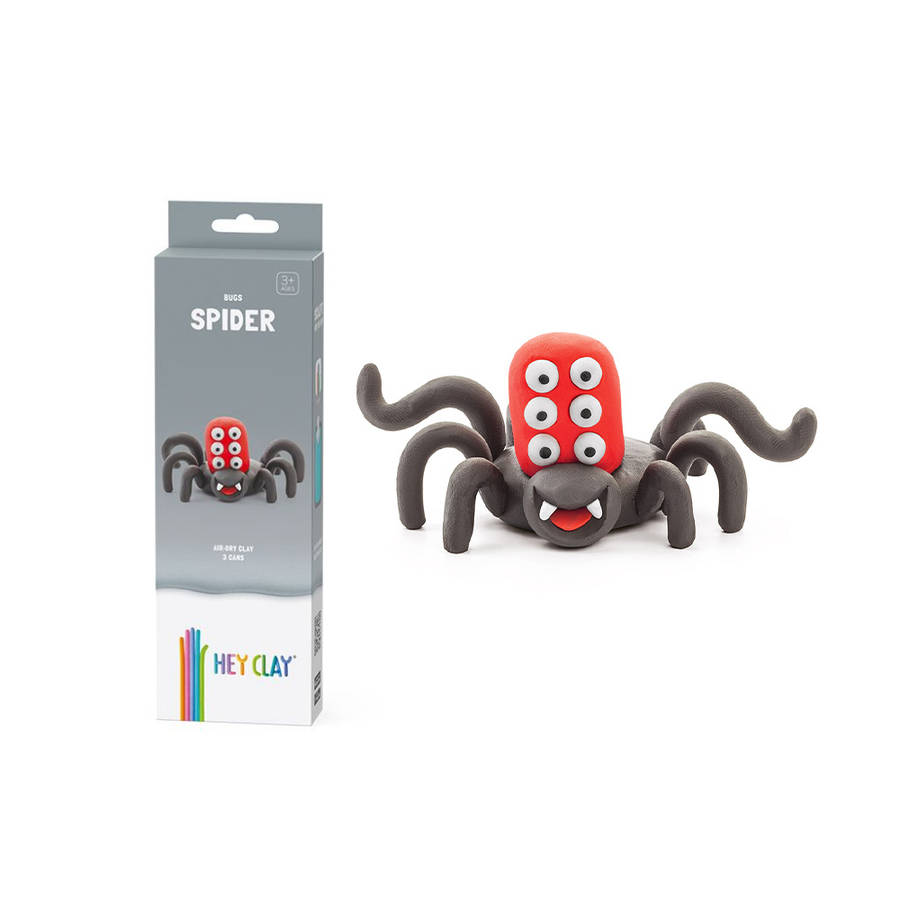 Hey Clay - Modelling Air-Dry Clay with Fun Interactive App - Spider, series Bugs, 3 cans