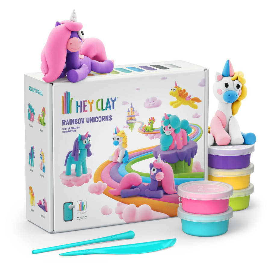 Hey Clay - Modelling Air-Dry Clay with Fun Interactive App - Rainbow Unicorns, 15 cans