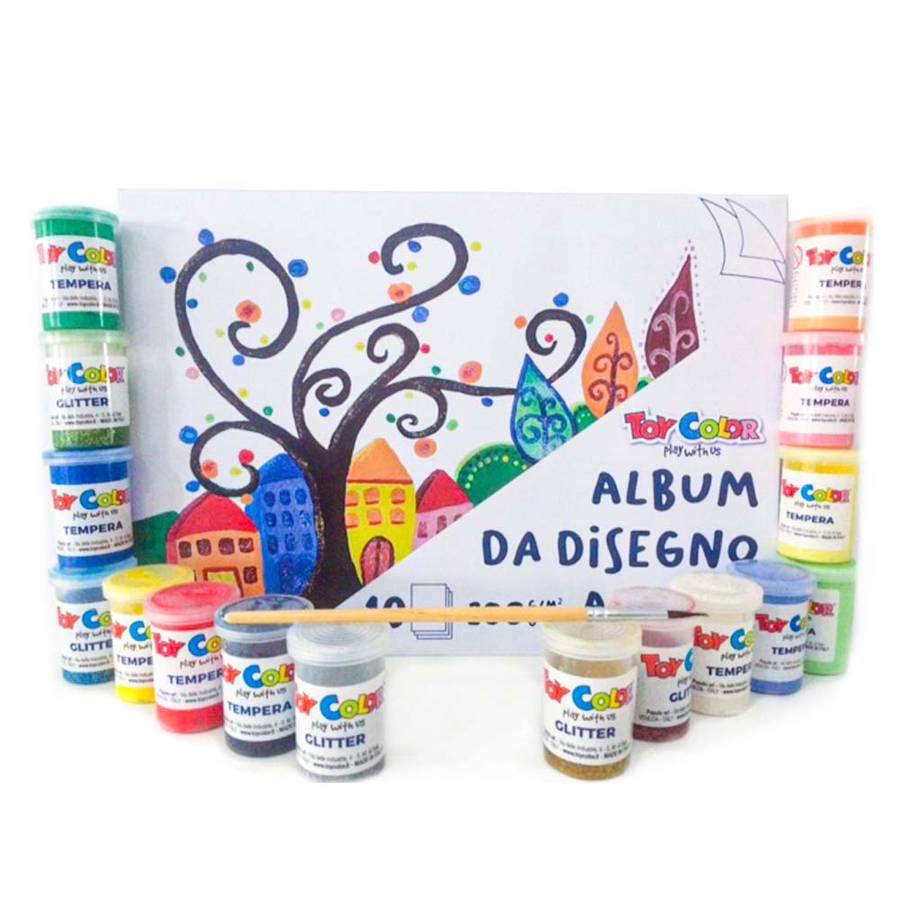 Toy Color - Complete Artist Painting Set - 16 Tempera Paints, Drawing Pad & Brush Kit