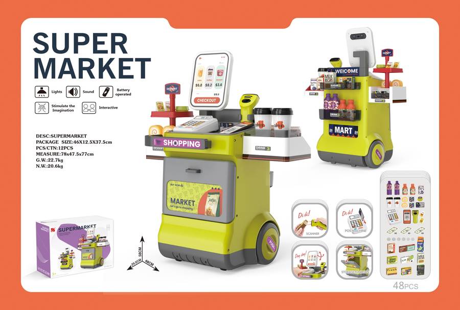 Cogo - Pretend & Play Grocery Store - Cash Register and Accessories - 48 Pieces