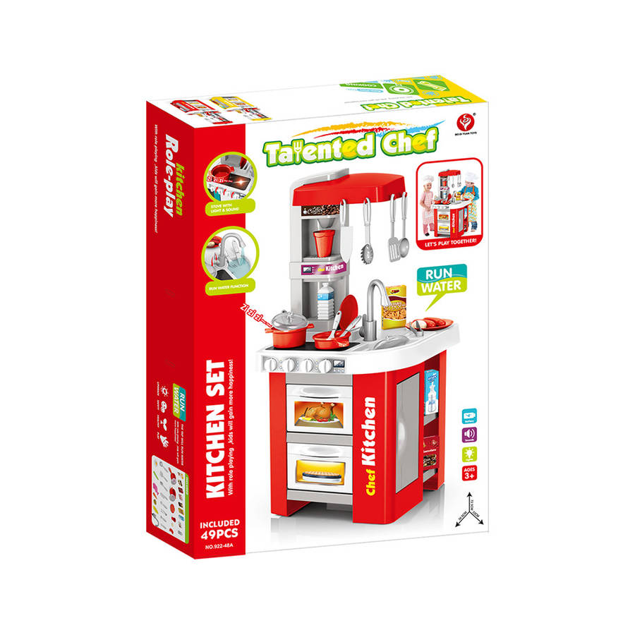 Cogo - Pretend & Play Kitchen Set with Light & Sound Effects - Red - 49 Pieces