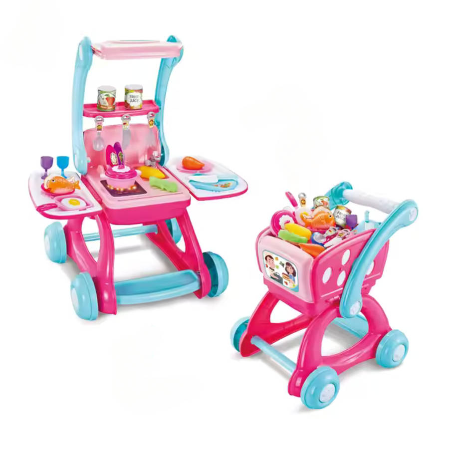 Cogo - 2-in-1 Pretend Play Kitchen & Shopping Cart with Light & Sound