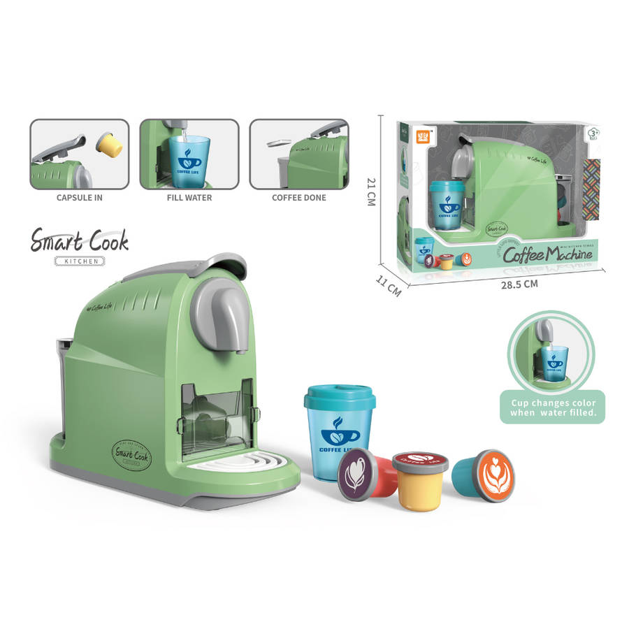 Pretend & Play Coffee Maker Set with Sounds & Colour Changing Cup - Green