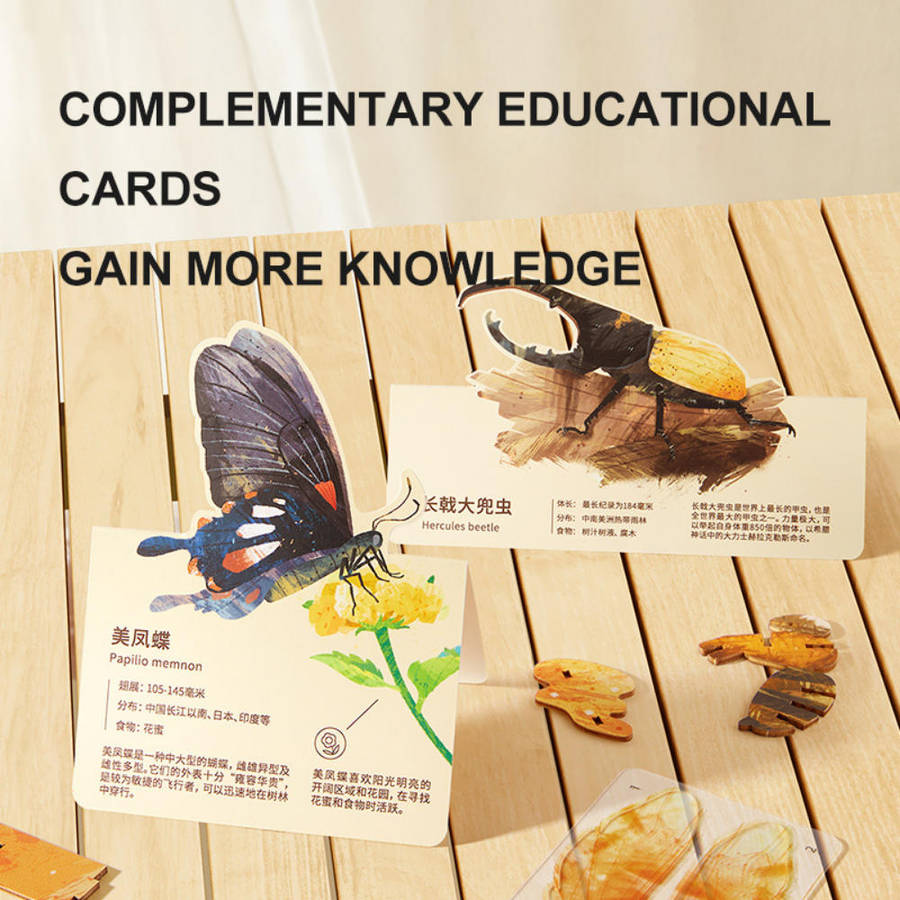 Mideer - Wooden 3D Puzzle for Kids with Educational Flash Cards - Butterfly 48 Pieces
