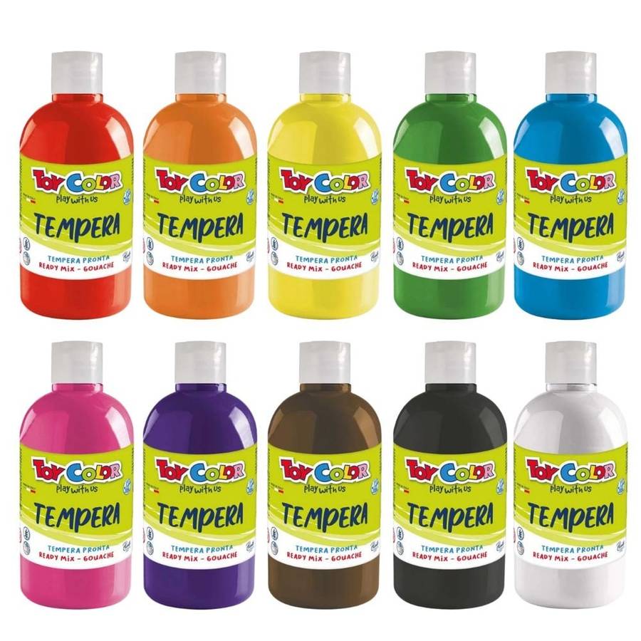 Toy Color - Superwashable Ready-Mix Tempera Paint for Kids - Bulk Pack 10 x 250ml
