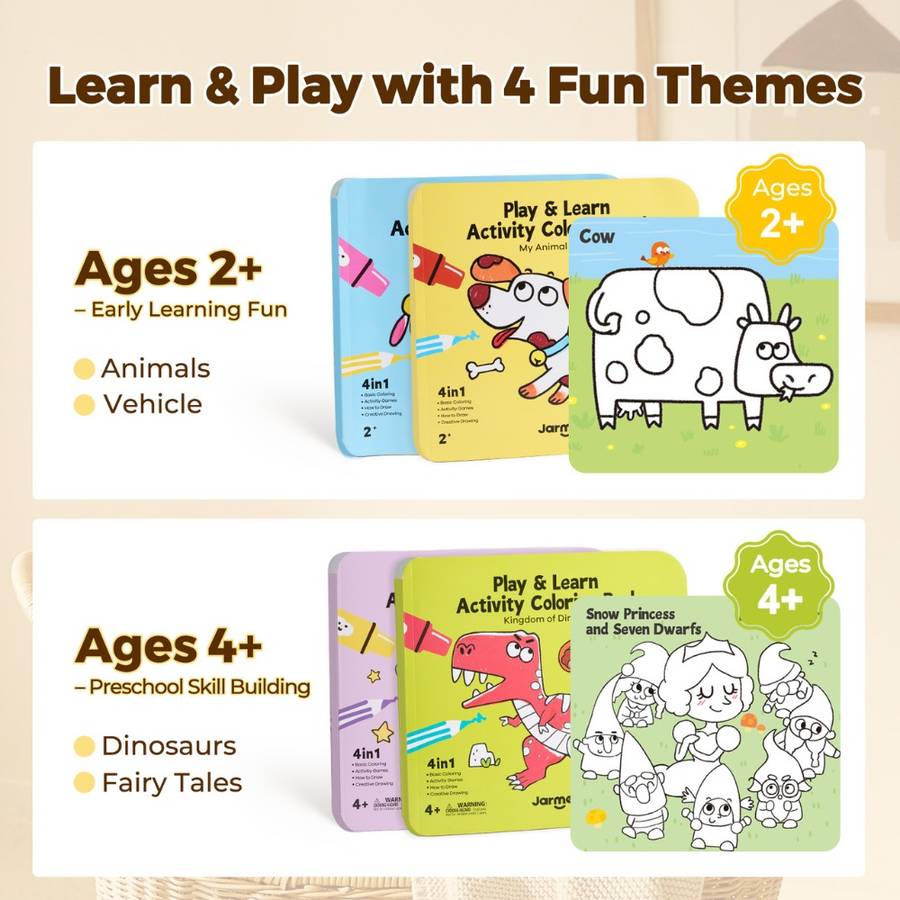 Jar Meló - Play & Learn Colouring Book Set: Dinosaurs & Fairies - 2 Books 60 Pages