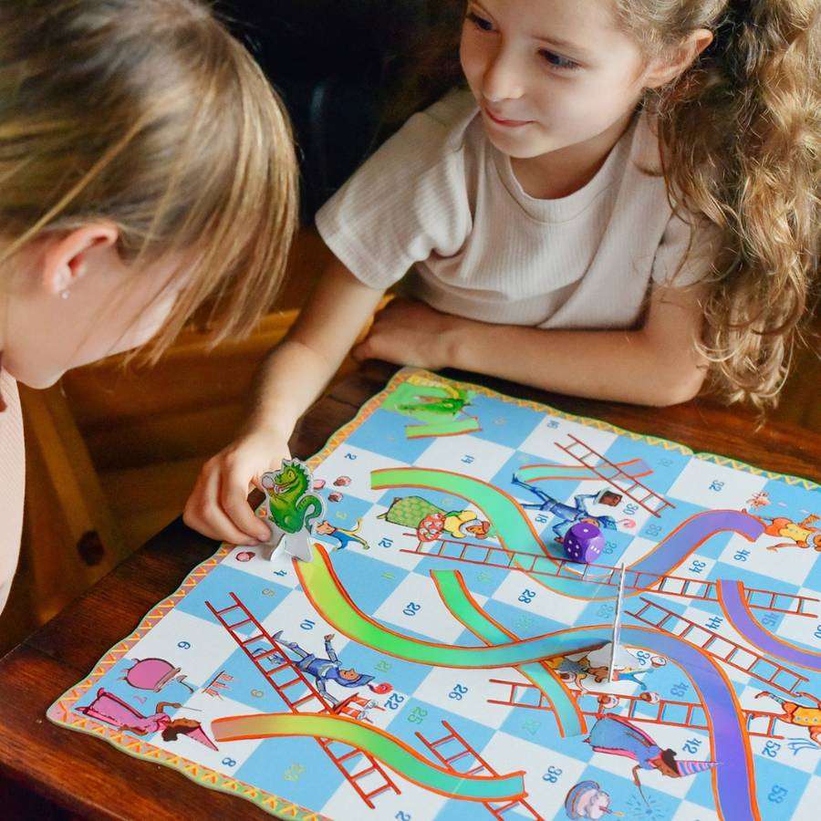 eeBoo - Snakes and Ladders Kids Board Game with Dragon Theme -**