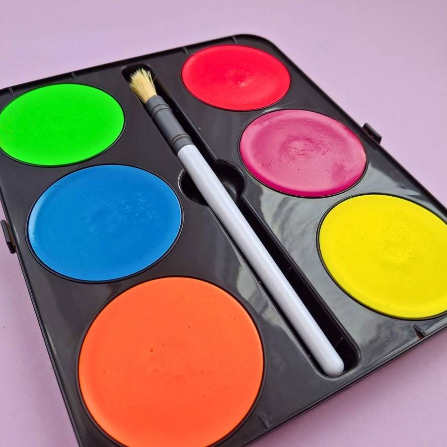 Toy Color - Watercolours Maxi Fluorescent - 6 Giant Glow Colour Tablets with Brush - 55mm Size