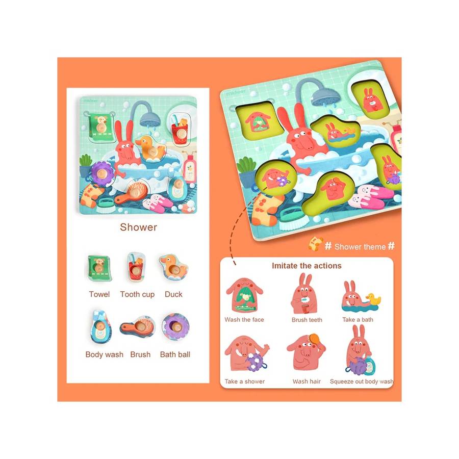 Mideer - Wooden Peg Puzzle-Bath Time